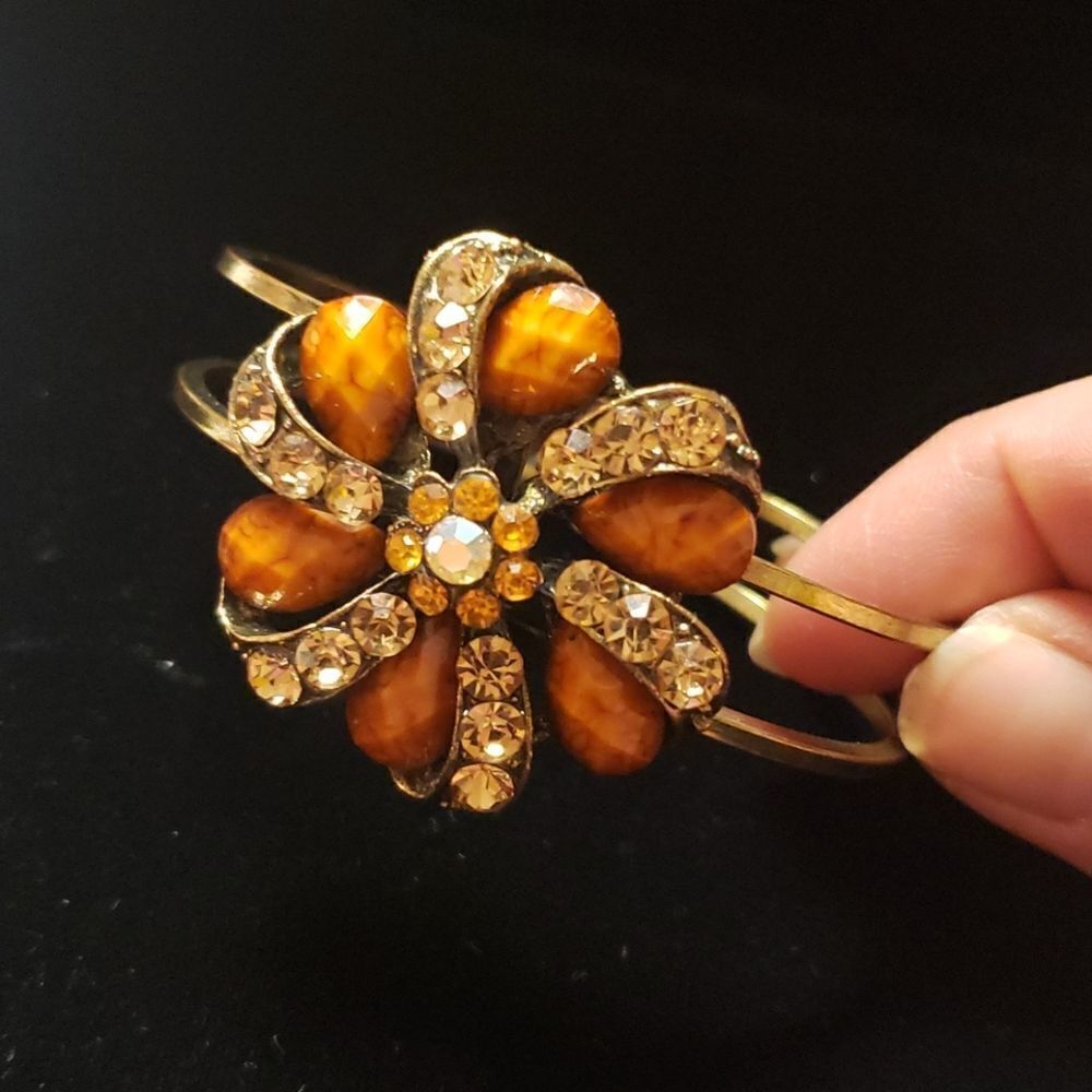 VNTG Brown & Orange Floral Goldtone Bracelet